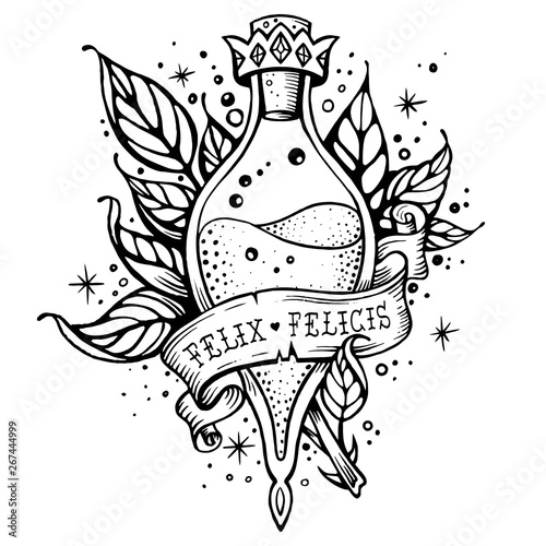 harry potter magic flask line art beautiful tattoo felix felicis good luck potion wall mural shik shik