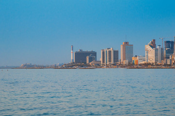 Fototapeta premium View in the evening of the modern Tel Aviv, Israel and the sea