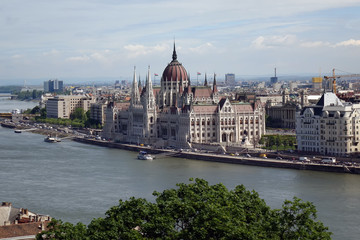 Fototapeta na wymiar Budapest, Hungary. View of Danube River and Parliament Buildingin in spring
