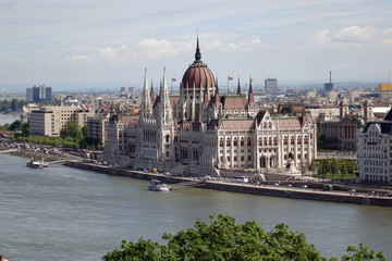 Fototapeta na wymiar Budapest, Hungary. View of Danube River and Parliament Buildingin in spring