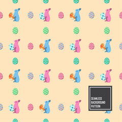 Rabbit and easter egg seamless vector pattern background.