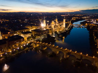 Fototapeta premium Night cityscape of Spanish city Zaragoza