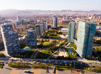 Fototapeta premium Aerial view of Diagonal Mar i el Front Maritim del Poblenou, Barcelona