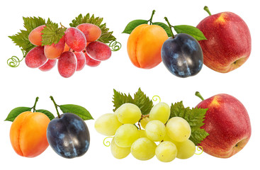 Collage of fresh fruits isolated on white background with clipping path
