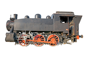 Fototapeta na wymiar Old steam locomotive, vintage train isolated on white
