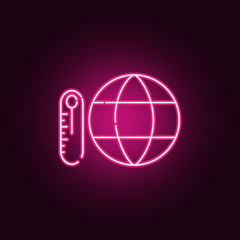 Global warm neon icon. Elements of ecology set. Simple icon for websites, web design, mobile app, info graphics