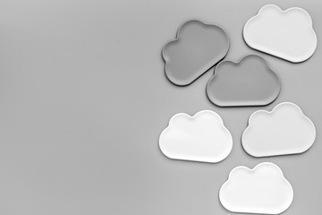 cloud computing concept with clouds on gray background top view space for text