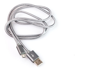 USB Data & Power Cable isolated on White Background. Close up