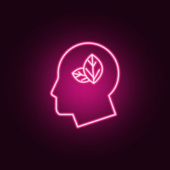 Head leaves, green mind neon icon. Elements of ecology set. Simple icon for websites, web design, mobile app, info graphics