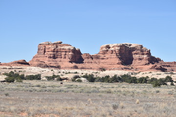 Fototapeta premium Canyonlands National Park, Utah. U.S.A. Beautiful red rock mountains, pinyon and juniper pine trees and majestic views