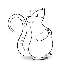 Vector illustration with cute Rat. Coloring page for children.