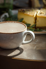 Mug for tea in a cafe. Lifestyle concept 