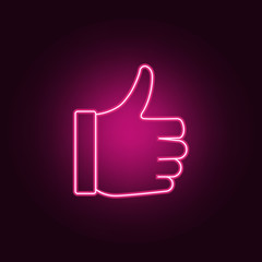 Hand with a thumb neon icon. Elements of election set. Simple icon for websites, web design, mobile app, info graphics