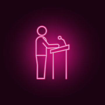 recommend clip art: Man on the podium neon icon. Elements of election set. Simple icon for websites, web design, mobile app, info graphics