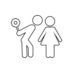 Loving couple with hide flower in his hand standing love icon. Element of family for mobile concept and web apps icon. Outline, thin line icon for website design and development