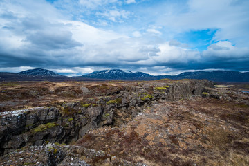 view of tectonic plates over Mountains in Iceladn