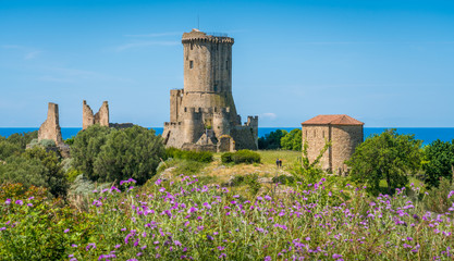 Ruins of the ancient city of Velia with the sea in the background, near Ascea, Cilento, Campania,...