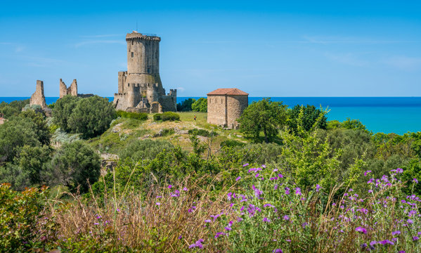 Ruins of the ancient city of Velia with the sea in the background, near Ascea, Cilento, Campania, southern Italy.