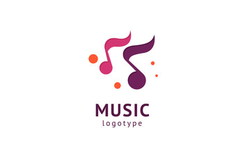 Vector illustration, Graphic Design Note web logotype. Abstract music logo icon vector design. Sound recording studio, night party. School of Music, disco, vocal course, composer, singer vector logo.