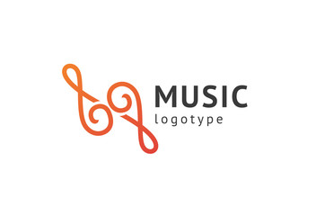 Vector illustration, Graphic Design treble clef logotype. Abstract music icon vector design. Sound recording studio, night party. School of Music, disco, vocal course, composer, singer vector logo.