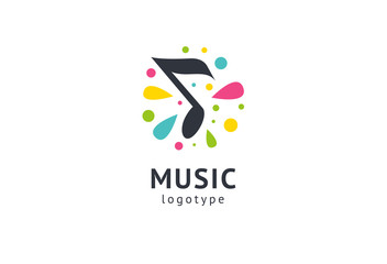 Vector illustration, Graphic Design Note web logotype. Abstract music logo icon vector design. Sound recording studio, night party. School of Music, disco, vocal course, composer, singer vector logo.