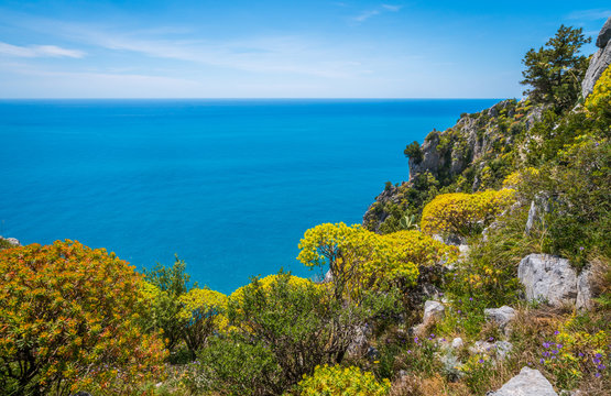 Scenic mediterranean seascape with cliffs at Palinuro, Cilento, Campania, southern Italy.