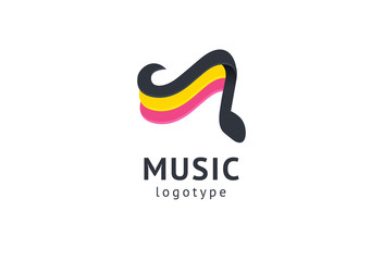 Vector illustration, Graphic Design Note web logotype. Abstract music logo icon vector design. Sound recording studio, night party. School of Music, disco, vocal course, composer, singer vector logo.