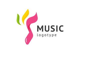 Vector illustration, Graphic Design Note web logotype. Abstract music logo icon vector design. Sound recording studio, night party. School of Music, disco, vocal course, composer, singer vector logo.