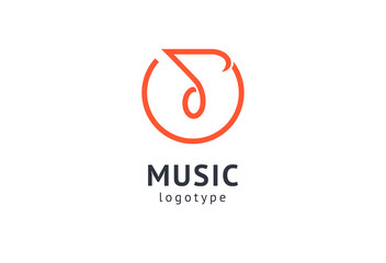 Vector illustration, Graphic Design Note web logotype. Abstract music logo icon vector design. Sound recording studio, night party. School of Music, disco, vocal course, composer, singer vector logo.