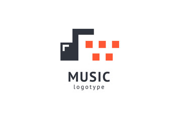 Obraz premium Vector illustration, Graphic Design Note web logotype. Abstract music logo icon vector design. Sound recording studio, night party. School of Music, disco, vocal course, composer, singer vector logo.