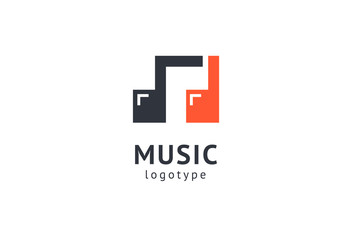 Obraz premium Vector illustration, Graphic Design Note web logotype. Abstract music logo icon vector design. Sound recording studio, night party. School of Music, disco, vocal course, composer, singer vector logo.