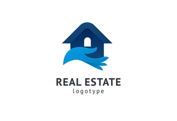 Abstract real estate agent logo icon vector design. Rent, sale of real estate vector logo, House cleaning, home security, real estate auction. Vector building logo concept.