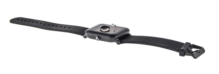 wet smart watch on white background