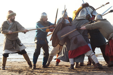 Slavic warriors reeanctors fight