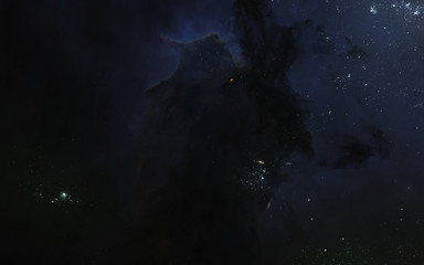 Space landscape, gloomy deep space, nebulae, star clusters. Science fiction art. Elements of the...