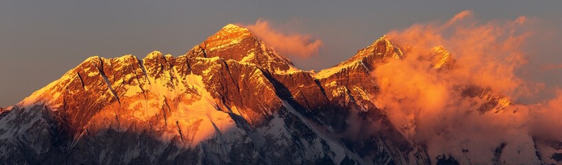 mount Everest Lhotse Nepal Himalayas mountains sunset - obrazy, fototapety, plakaty