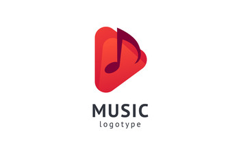Vector illustration, Graphic Design Note web logotype. Abstract music logo icon vector design. Sound recording studio, night party. School of Music, disco, vocal course, composer, singer vector logo.