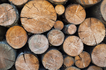 Stack of firewood. Wood logs.