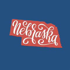 Nebraska. Hand drawn USA state name inside state silhouette. Vector illustration.