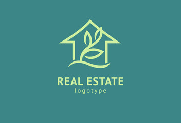 Abstract real estate agent logo icon vector design. Rent, sale of real estate vector logo, House cleaning, home security, real estate auction, grass cutting. Vector building logo concept.