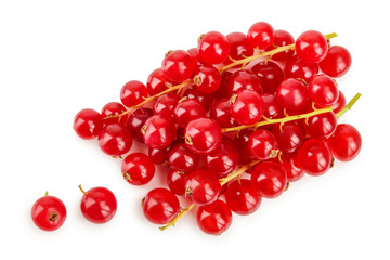 Red currant berry isolated on white background. Top view. Flat lay pattern