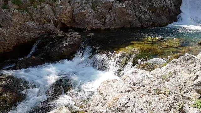 Slow motion waterfall of the Guadalquivir River in Sierra Cazorla, Ja&eacute;n, Spain. Live nature