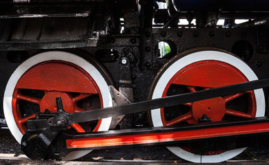 Running gear of the old steam locomotive