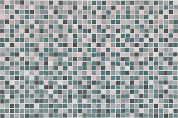 The texture of a small swamp-colored tile on the wall. Mosaic background. White, marsh and green abstract patterns of the tiles.