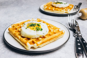 Savory waffles and fried eggs
