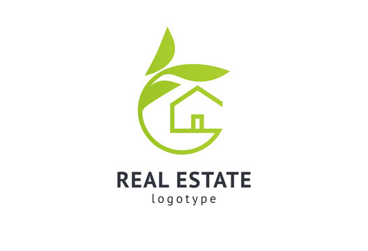 Abstract Real Estate Agent Logo Icon Vector Design. Rent, Sale Of Real Estate Vector Logo, House Cleaning, Home Security, Real Estate Auction, Grass Cutting. Vector Building Logo Concept.