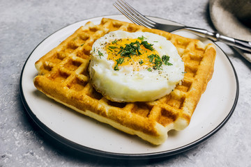 Savory waffles and fried eggs