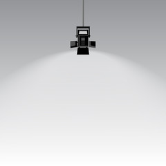 Fototapeta na wymiar Illustration of spotlight on gray background. Illuminated projector