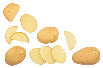 Young potato isolated on white background. Harvest new. Top view. Flat lay, Set or collection