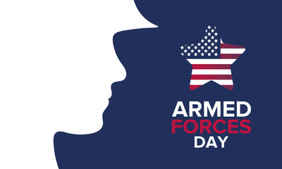 Armed Forces Day in May. Holiday celebrated annual in United States. Special tribute to the men and women of the Armed Forces. Poster, card, banner and background. Vector illustration